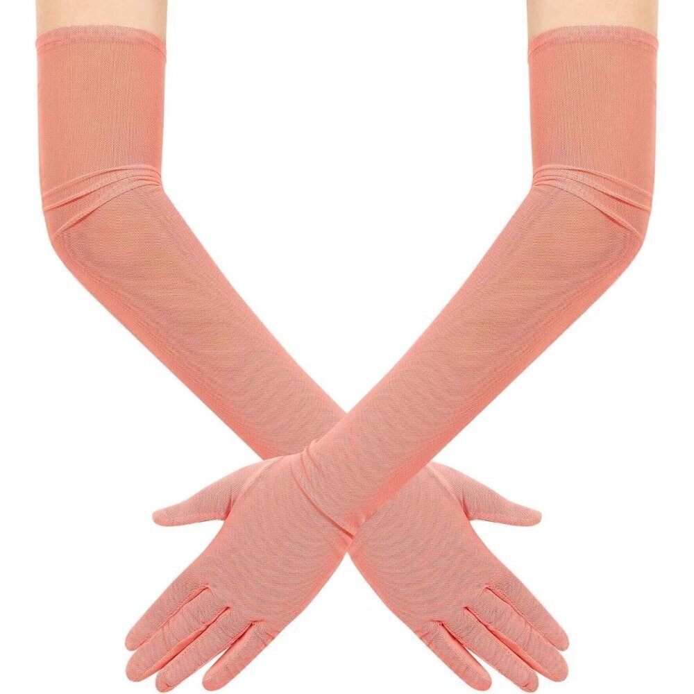 Women's Tulle Mesh Coral Long Stretchy Gloves Halloween Party Wedding Costume